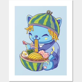 Chibi cat eat ramen Posters and Art